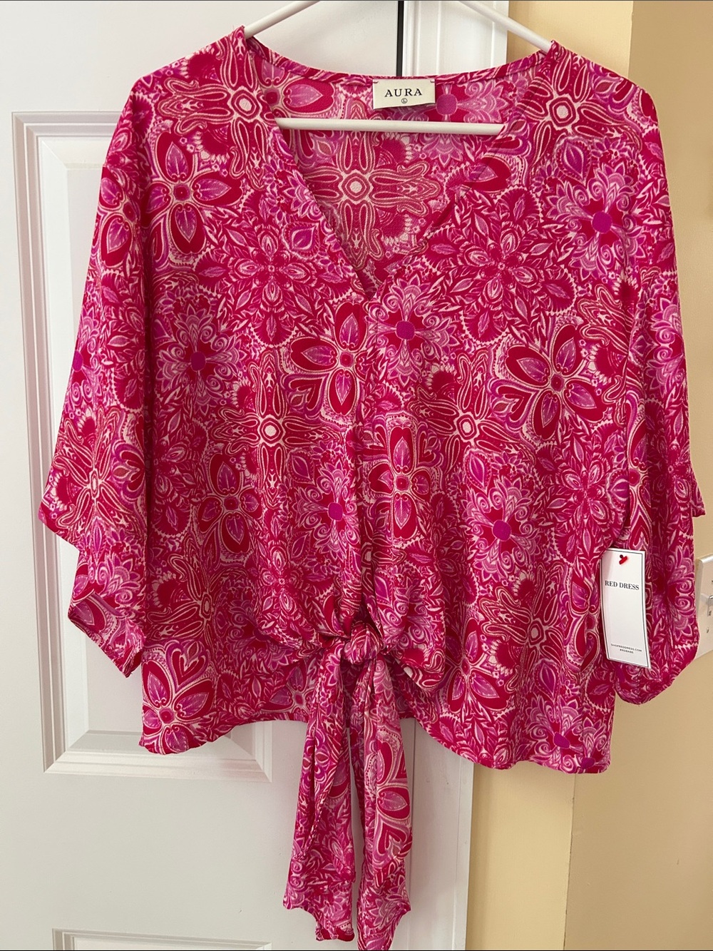 Aura Fuchsia Floral Tie-Front Blouse